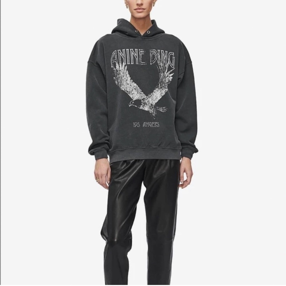 Anine Bing Black Graphic Sweatshirt Relaxed Fit Crew Neck